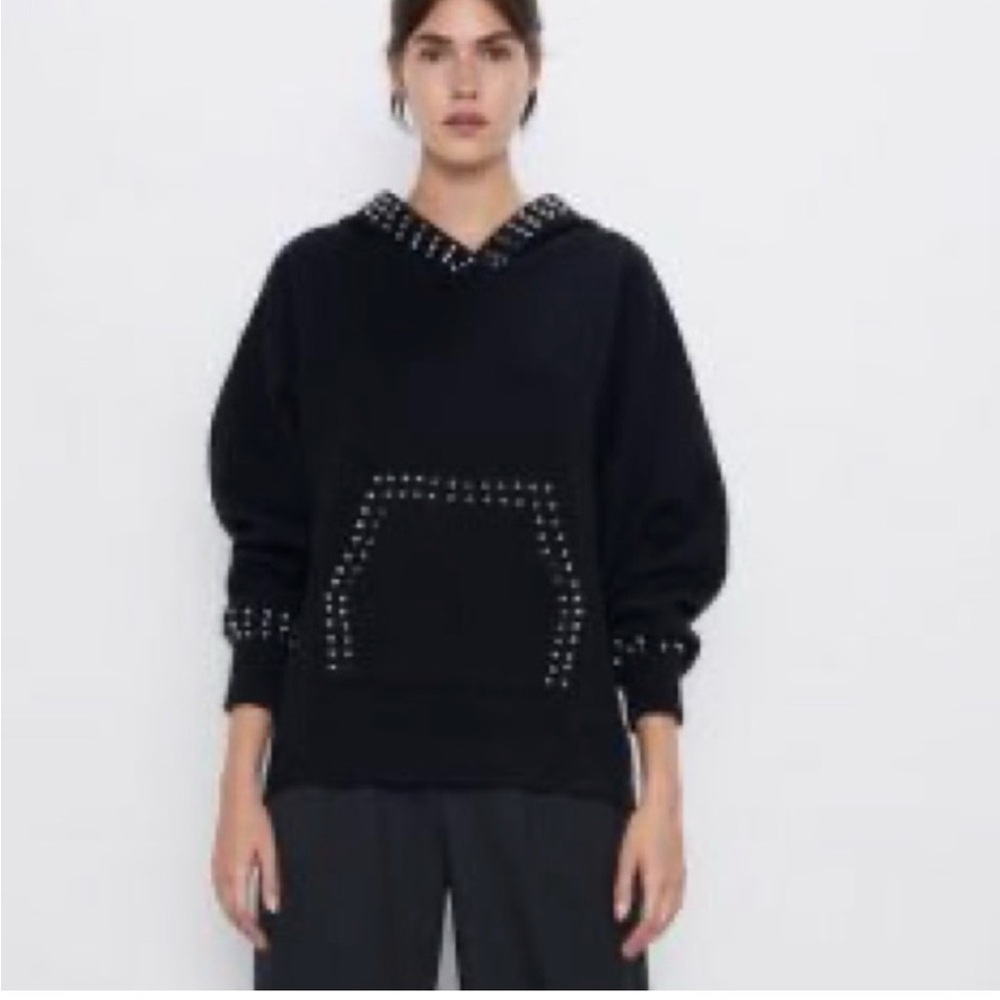 Zara Black Hoodie with Silver Studs